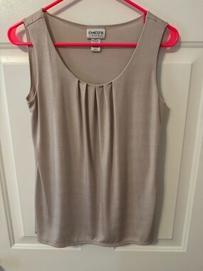 Chico's Shimmery Taupe Sleeveless Pleat-Front Camisole